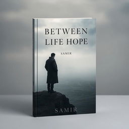 A somber book cover design featuring a solitary figure standing at the edge of a cliff, overlooking a vast, misty ocean