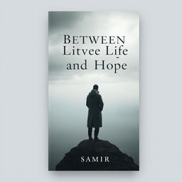 A somber book cover design featuring a solitary figure standing at the edge of a cliff, overlooking a vast, misty ocean