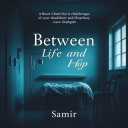 A heart-wrenching book cover set in a dimly lit hospital room, with an unoccupied bed symbolizing uncertainty and reflection