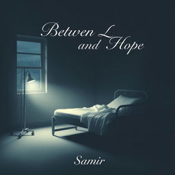 A melancholic book cover featuring an empty hospital bed in a dim room, symbolizing a journey between despair and hope