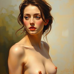 A tasteful and artistic depiction of a nude woman painted in the impressionist style