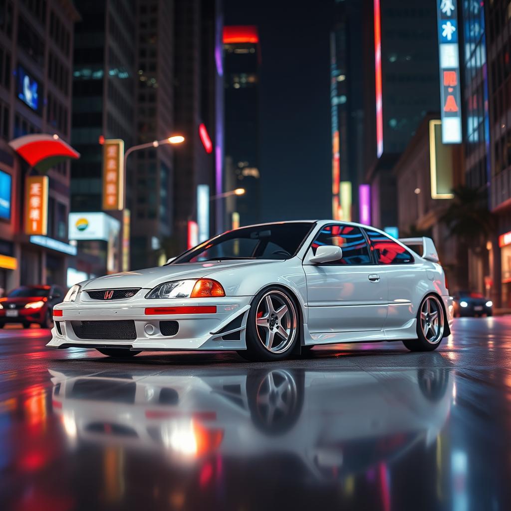 A Honda Civic EK9 showcased in a dynamic street setting