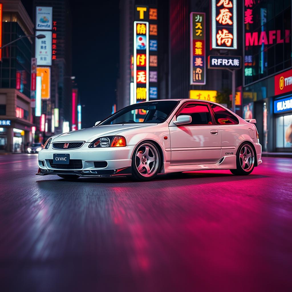 A Honda Civic EK9 showcased in a dynamic street setting