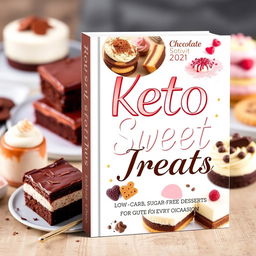 A vibrant and inviting book cover for a cookbook titled 'Keto Sweet Treats' with the subtitle 'Low-Carb, Sugar-Free Desserts for Every Occasion'