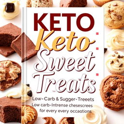 A vibrant and inviting book cover for a cookbook titled 'Keto Sweet Treats' with the subtitle 'Low-Carb, Sugar-Free Desserts for Every Occasion'