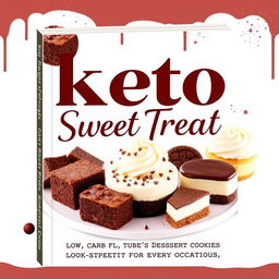 A vibrant and inviting book cover for a cookbook titled 'Keto Sweet Treats' with the subtitle 'Low-Carb, Sugar-Free Desserts for Every Occasion'