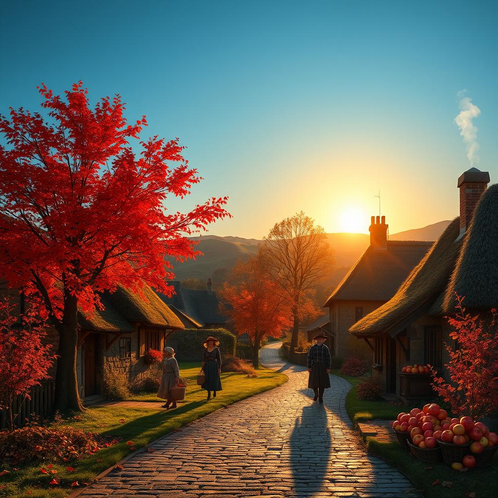 A serene landscape of a quaint village during autumn