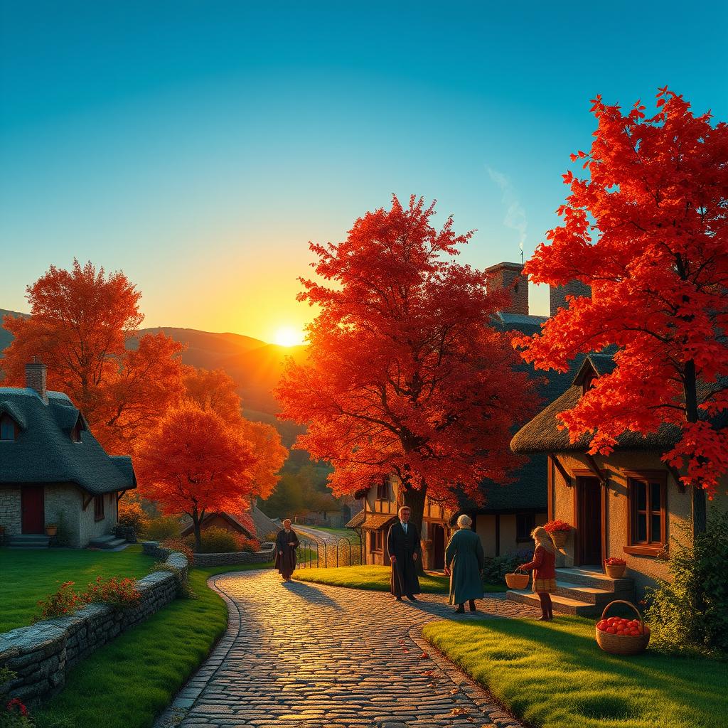 A serene landscape of a quaint village during autumn