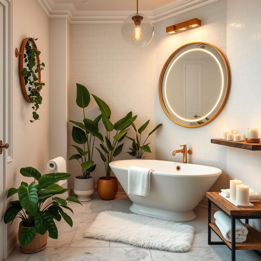 A beautifully decorated bathroom featuring elegant, modern design elements