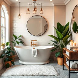 A beautifully decorated bathroom featuring elegant, modern design elements