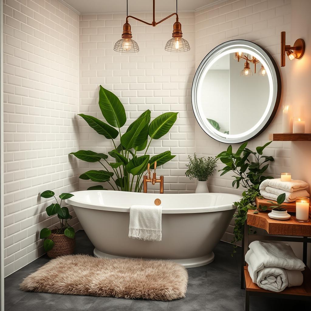 A beautifully decorated bathroom featuring elegant, modern design elements