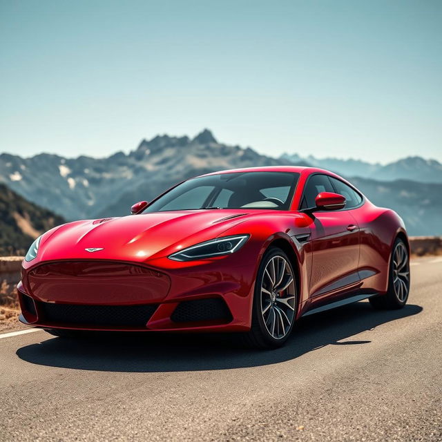 A sleek and stylish red car parked on a scenic mountain road