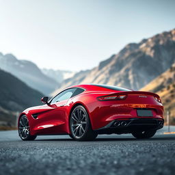 A sleek and stylish red car parked on a scenic mountain road