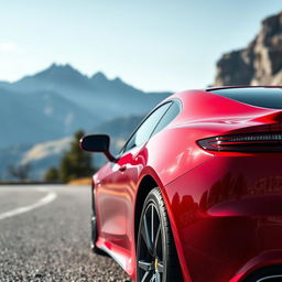 A sleek and stylish red car parked on a scenic mountain road