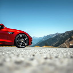 A sleek and stylish red car parked on a scenic mountain road