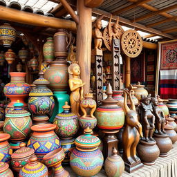 A collection of traditional Minas Gerais handicrafts showcasing vibrant colors and intricate details