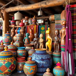 A collection of traditional Minas Gerais handicrafts showcasing vibrant colors and intricate details