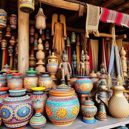 A collection of traditional Minas Gerais handicrafts showcasing vibrant colors and intricate details