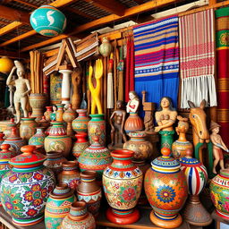 A collection of traditional Minas Gerais handicrafts showcasing vibrant colors and intricate details