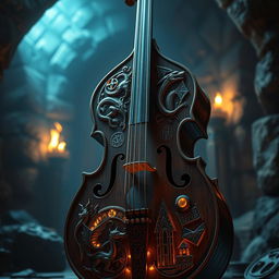 A unique and imaginative design of a bass cello inspired by Dungeons & Dragons