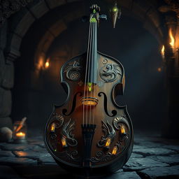 A unique and imaginative design of a bass cello inspired by Dungeons & Dragons