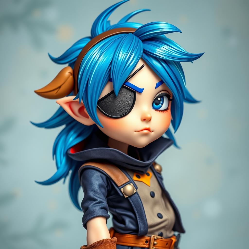 A unique character with striking blue hair, styled in an imaginative and attention-grabbing way