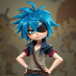 A unique character with striking blue hair, styled in an imaginative and attention-grabbing way