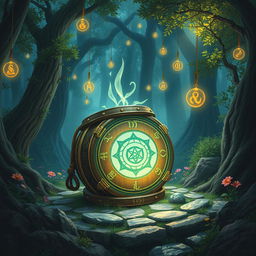 A captivating D&D scene depicting a magical drum, adorned with mystical symbols and glowing runes