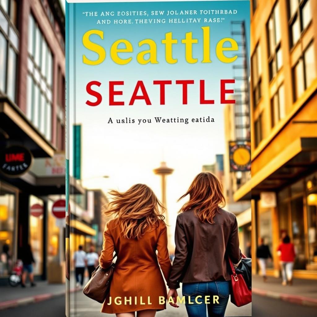 A captivating book cover featuring two women walking away from each other in Seattle, each heading in different directions amidst a bustling urban environment