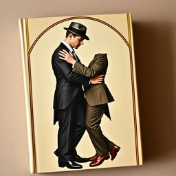 A captivating book cover design portraying two elegant men from the 1920s tenderly embracing each other