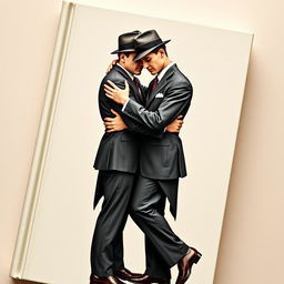 A captivating book cover design portraying two elegant men from the 1920s tenderly embracing each other