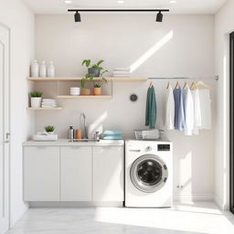 Design a functional and stylish laundry and drying area in a modern home