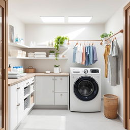 Design a functional and stylish laundry and drying area in a modern home