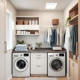 Design a functional and stylish laundry and drying area in a modern home