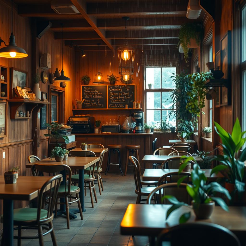 A warm and inviting cozy cafe interior