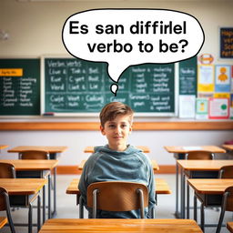 A student sitting at a classroom desk, with a thoughtful expression on their face