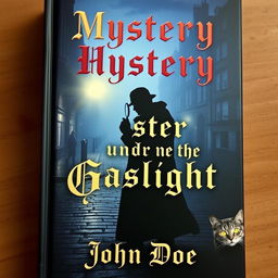 A captivating book cover featuring a mysterious silhouette of a detective holding a magnifying glass, set against a foggy London street at night