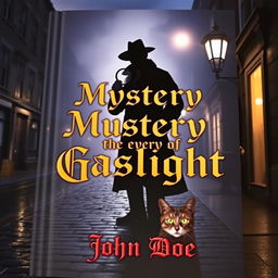 A captivating book cover featuring a mysterious silhouette of a detective holding a magnifying glass, set against a foggy London street at night