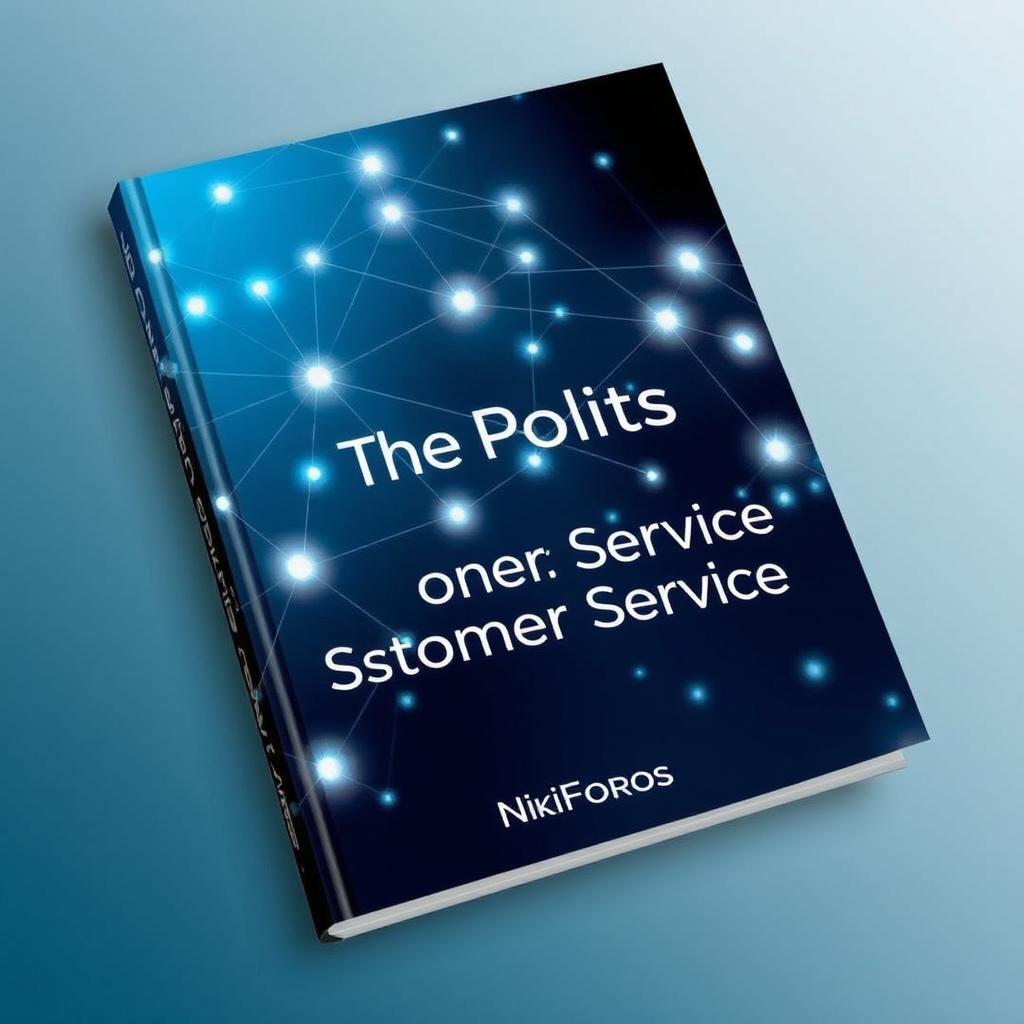 The book cover for "The Politics of Customer Service" by Nikiforos features a modern and sleek design with interconnected nodes symbolizing connectivity and networks