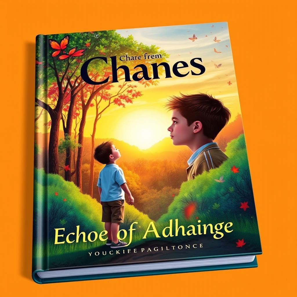 A captivating book cover depicting the journey of a child's growth into adolescence, themed 'Echoes of Change'