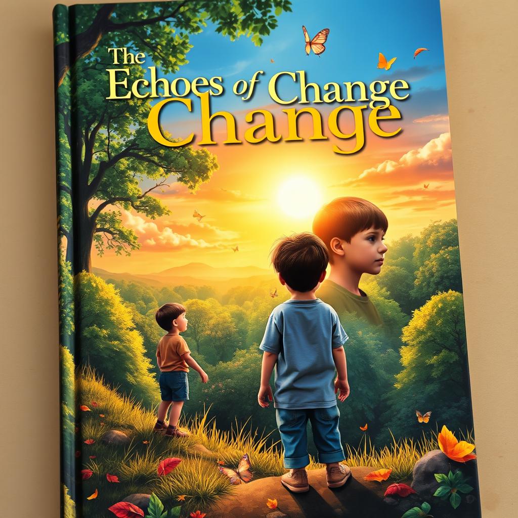 A captivating book cover depicting the journey of a child's growth into adolescence, themed 'Echoes of Change'