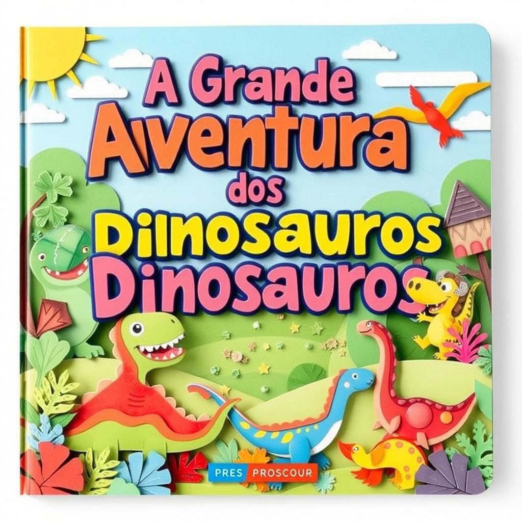 A vibrant and engaging book cover for a children's book titled "A Grande Aventura dos Dinossauros