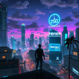 A futuristic cityscape at night, showcasing towering skyscrapers with neon lights, bustling streets with flying cars, and holographic advertisements