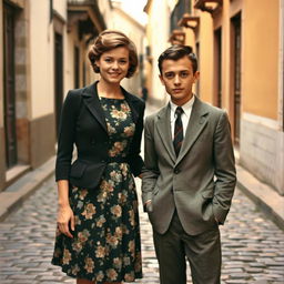 A young couple, around 20 years old, depicting a white girl and a black boy during the 1960s in Portugal