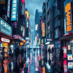 An intricate, detailed scene of a futuristic Tokyo street