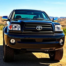 A custom 2005 Toyota Tundra pickup truck featuring the front lights and front design of a Lexus LX470