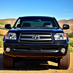 A custom 2005 Toyota Tundra pickup truck featuring the front lights and front design of a Lexus LX470