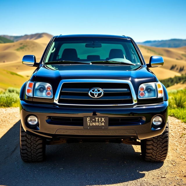 A custom 2005 Toyota Tundra pickup truck featuring the front lights and front design of a Lexus LX470