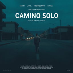 Create a movie poster for a short film titled "Camino Solo" featuring a lonely protagonist