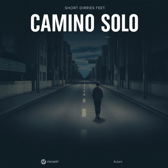 Create a movie poster for a short film titled "Camino Solo" featuring a lonely protagonist